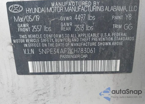 2019 Hyundai Sonata Sel из США, поврежденный, VIN 5NPE34AF2KH783061